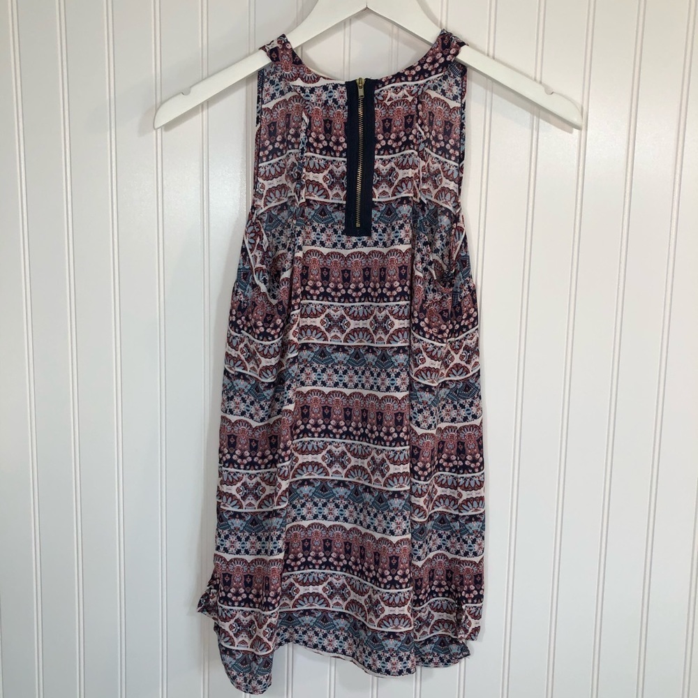 Pink Rose Juniors Patterned Tank Top with Back Exposed Zipper Size Small - Picture 3 of 9